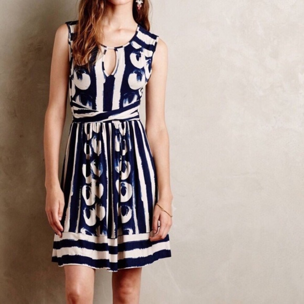 Maeve Anthropologie Navy Cream Midi Dress Small